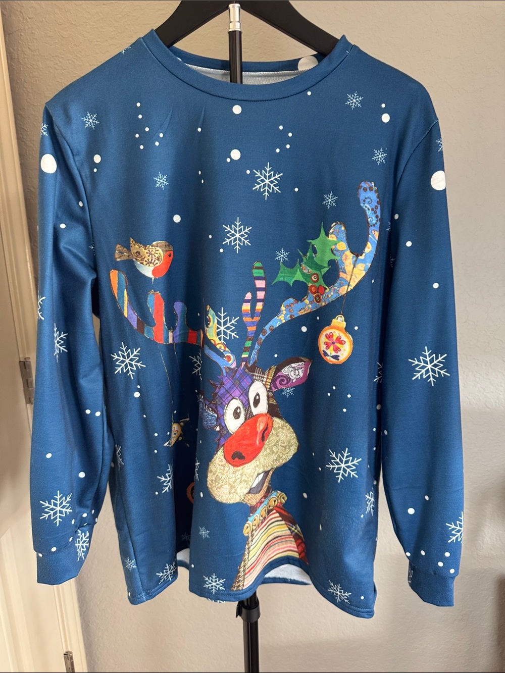 Blue Graphic Reindeer Crewneck shirt - Women
